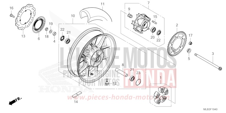 ROUE ARRIERE de Hornet 750 PEARL GLARE WHITE (NHB53) de 2024
